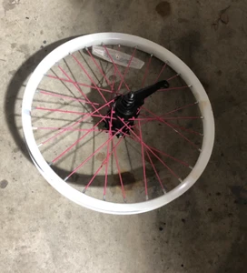 18" Rear Bicycle Wheel / Steel / Coaster Brake (White w/ Pink Spokes) - Picture 1 of 1