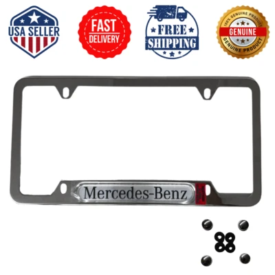 Original Genuine Mercedes Polished Stainless Steel Silver License Plate Frame - Image 1 of 4
