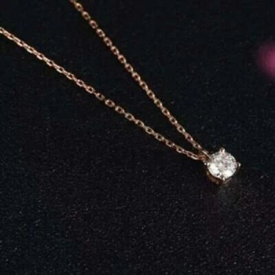 1.50Ct Lab-Created Round Diamond Solitaire 14K Rose Gold Finish Free Chain - Image 1 of 3