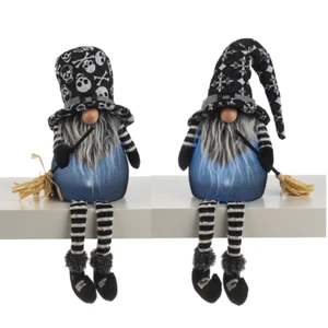 Spooky Halloween 18" Black White Large Plush Gnome Set 2 Light Up LED Decor - Picture 1 of 6