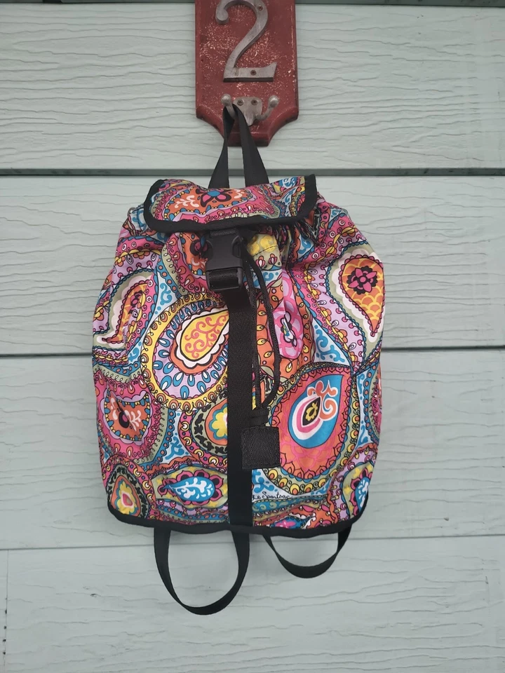 LESPORTSAC Tilt A Whirl Paisley Print Drawstring BackPack Sling Bag.  EUC.  #G - Image 1 of 4
