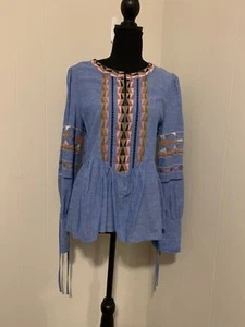 Top peplo ricamato misto lino A Loves A contadino boho hippie taglia small S - Foto 1 di 5
