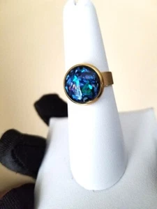 Opal Ring: Royal Blue Resin 12mm Opal Ring in 18KGP Stainless-Steel - Picture 1 of 13