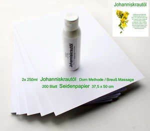 Set - 2x 250ml Johanniskrautöl + 200 Blatt Seidenpapier für Dorn -Breuß-Massage  - Bild 1 von 4