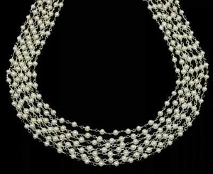 3 Feet White Pearl Round 3mm Rosary Beaded Chain Silver Plated Wire - Picture 1 of 4