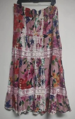 NUEVO CON ETIQUETAS Falda Angie Grande Boho Campesina Floral Fluida Berenjena 100% Algodón Foto 1 de 4