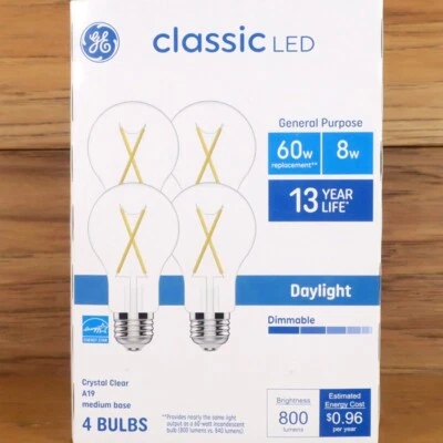 GE Classic 60 Watt Equivalent A19 Daylight LED Light Bulbs LED8DAGCDL-4T, 4 Pack - Image 1 of 4