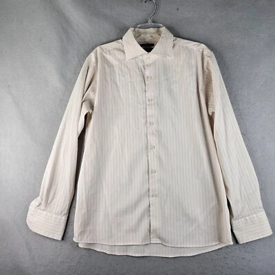 Bruno Dress Shirt Mens Large Ivory w Blue Stripe Textured Stretch Occasion Basic - Image 1 of 4