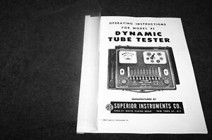 Superior 85 dynamic tube tester operation manual and tube charts reprint