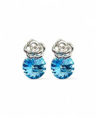 Pendientes de cristal con elementos de Swarovski azul aguamarina enchapados en oro de 18 quilates con tapa rosa Foto 1 de 4