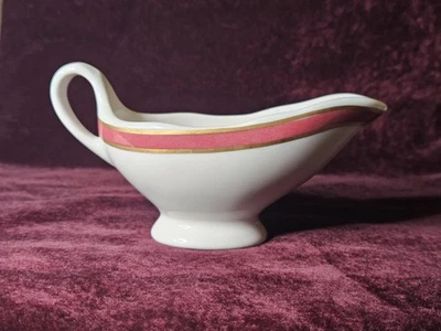 KALBERER Hotel Supply Co Gravy Boat/creamer /Red Stripe  w/ gold Trim /Signed - Image 1 of 4