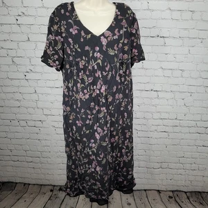 Vestido midi de colección Talbots negro 100 % pura seda floral manga corta forrado talla 18W - Imagen 1 de 13
