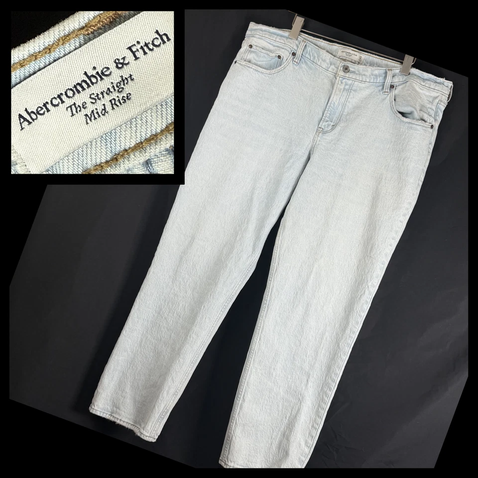 Abercrombie Und Fitch Damenjeans Größe 42 18 Hellblau Gerade Bein Mid-Rise - Bild 1 von 4
