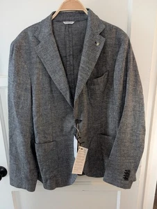 Manuel Ritz Blazer Italian 56 Grey Black Sports Jacket Linen Wool 46 - Picture 1 of 7