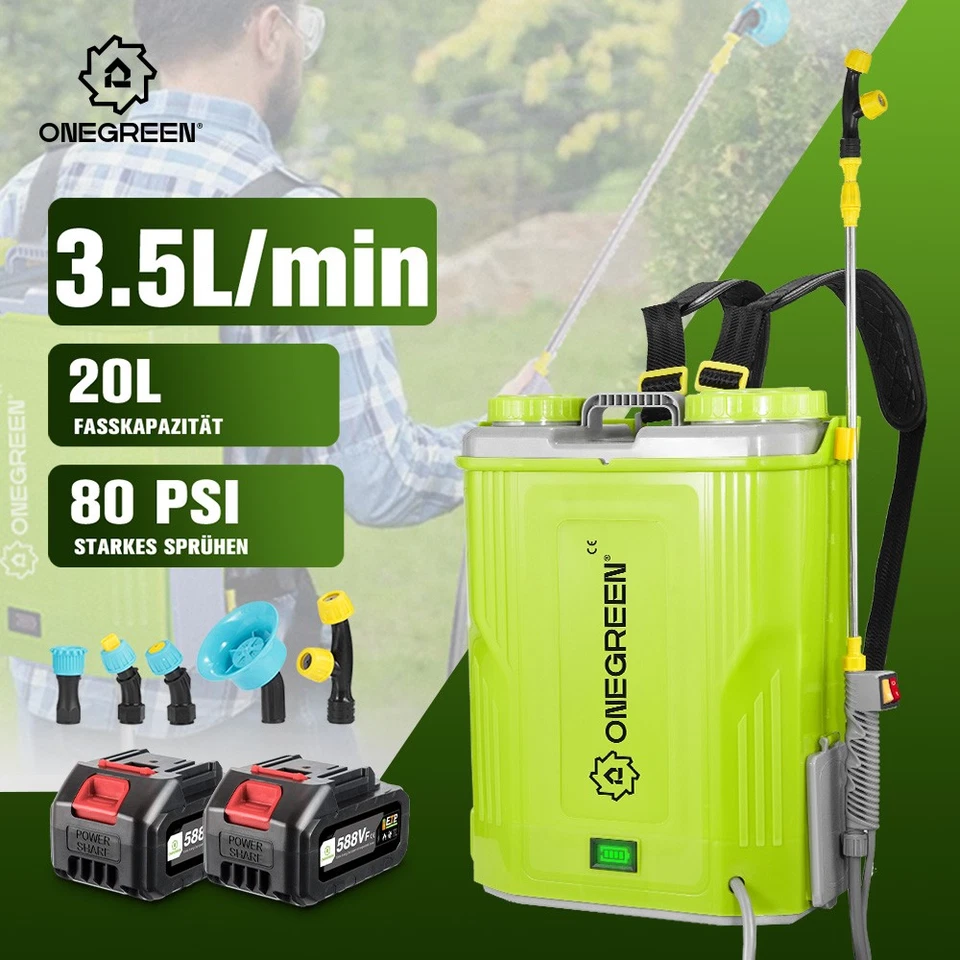 ONEGREEN Akku Sprühgerät Rücken Drucksprüher 20L Gartenspritze Pumpsprüher Sprühflasche