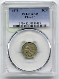 1873 3-Cent Nickel PCGS XF45 Closed 3 - P18 - Picture 1 of 2