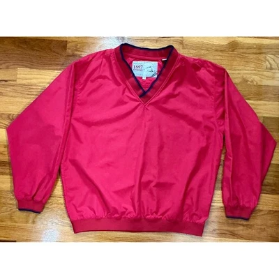 Vintage Mens Original 1897 Brand V-Neck Pullover Windbreaker Jacket Golf Red - Image 1 of 4