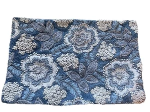 Pottery Barn Blue Floral Embroidered Pillow Cover 23x15 - Picture 1 of 6