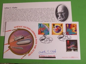 BENHAM SEIDENEINBAND FDC SCIENCE FICTION 1995, HANDSIGNIERT ARTHUR C. CLARKE CBE - Bild 1 von 1