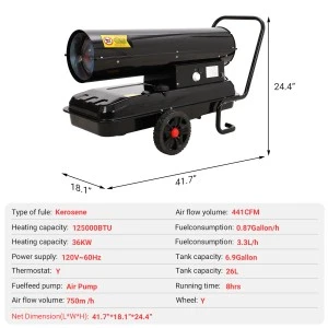 Calentador de aire portátil diésel forzado con queroseno 8/17,5 WBTU con termostato Foto 1 de 4