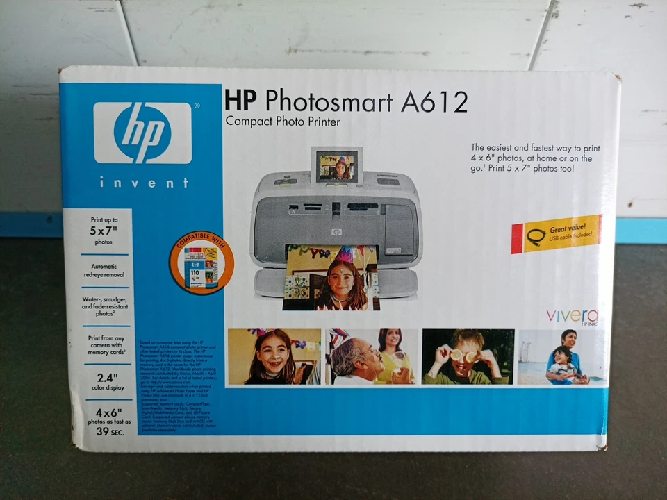 NEW HP Photosmart A612 Portable Inkjet Photo Printer 2.4" LCD  (SEALED) - Image 1 of 4