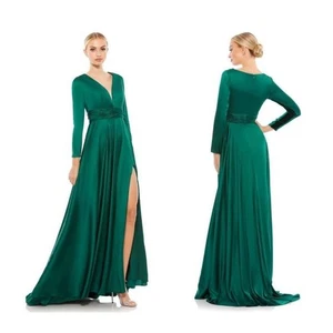 Vestido Mac Duggal Talla 14 Manga Larga Cintura Acanalada Línea 55245 Verde Esmeralda Nuevo con Etiquetas - Imagen 1 de 8