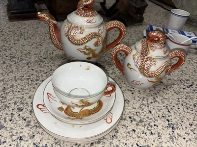 Servicio de té vintage de diseño de dragón de porcelana Meijyo Katani para uno Foto 1 de 4