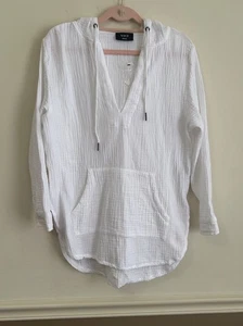 NEW Vici Women's Gauze Beach Sweatshirt Hoodie SMALL White Lounge Comfort - Picture 1 of 9