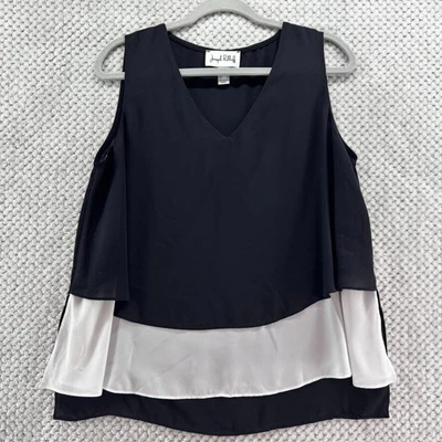Camiseta sin mangas Joseph Ribkoff para mujer 10 negra blanca cuello en V forrada en capas sin mangas Foto 1 de 4