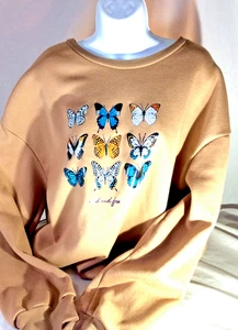 woman's sweat shirt Shein-size Large-"wild and free" w/colorfull butterflies-euc - Picture 1 of 3