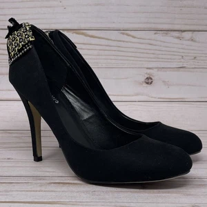 Call It Spring Black Shoes Womens Size 8 Suede Stiletto Heels Rhinestone Bows - Picture 1 of 14