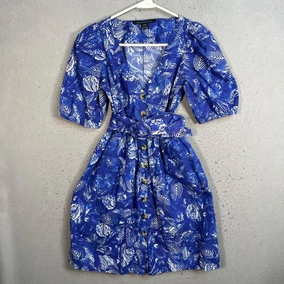 Vestido floral azul y blanco con cinturón French Connection para mujer talla XS Foto 1 de 4