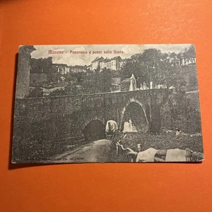 CARTOLINA PICCOLA BIANCO E NERO COLLEZIONE MASONE - PANORAMA E PONTE SULLA STURA - Foto 1 di 2