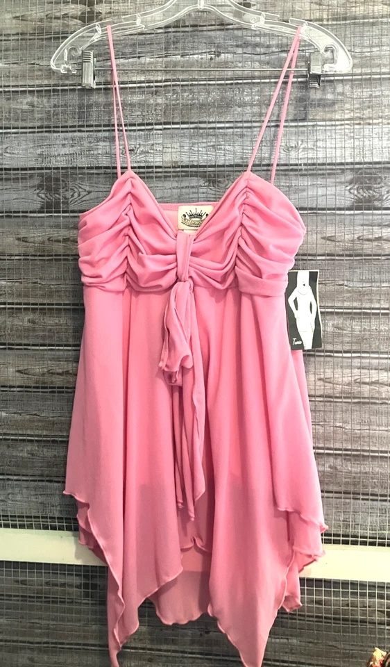 De Colección Y2K Next Era Alta Costura Rosa Asimétrico Hada Grunge Malla Túnica Tanque Boho XL Foto 1 de 4