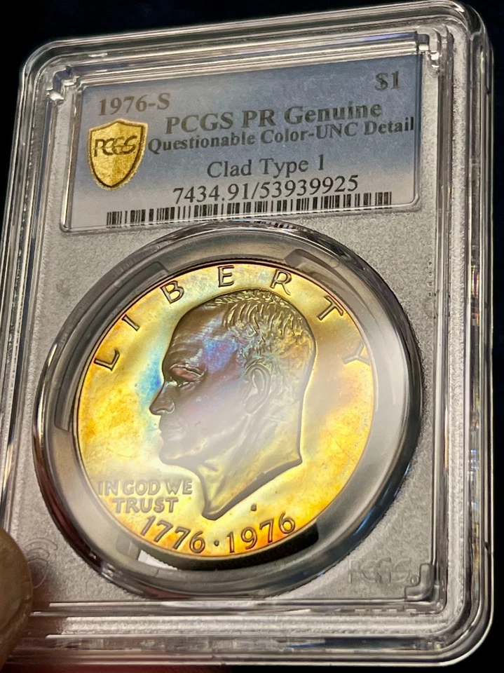 Dólar Eisenhower 1976-S PCGS 'Genuíno' Revestido Tipo 1 Prova, Tonificação Big Monster - Imagem 1 de 4