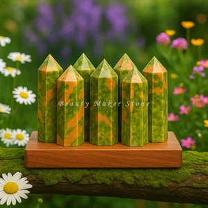 Natural Unakite Tower Point Obelisk Healing CrystalGreen Red Stone Mineral Decor - Picture 1 of 5