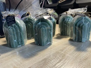 6: Unscented Green Arch Pillar Candles - Picture 1 of 4