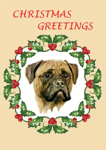 BULLMASTIFF KOPFSTUDIE EINZELNER HUND DRUCK GRUSS WEIHNACHTSKARTE - Bild 1 von 1