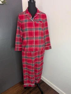 Liz Claiborne Red & Green Plaid Cotton Flannel Long Sleeve Pajama Set - S - Picture 1 of 16