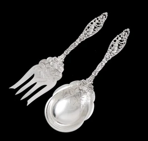 Dominick Haff Labors of Cupid Large Sterling Silver Salad Fork Spoon Set - Picture 1 of 5