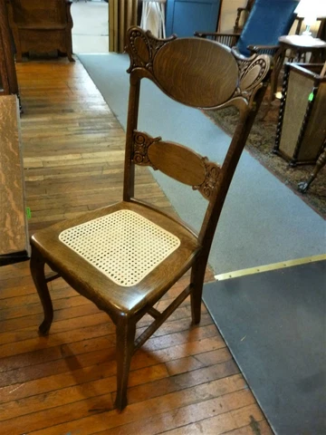 Antique Oak Pressed back Chair Carved back Art Noveau  1900' refinished restored Cover