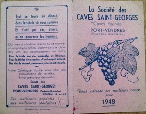 Wein / Höhlen Saint-Georges 1948 Werbung Taschenkalender - Frankreich/Französisch - Bild 1 von 2