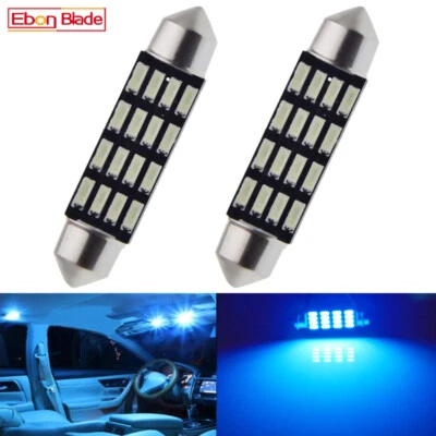 2 x 41mm 16 LED 4014 SMD Car Festoon Interior Roof Dome Light Bulbs Ice Blue 12V - Image 1 of 4