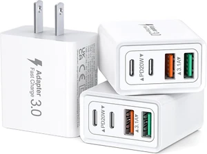 3 Pack USB C Charger Block, 40W 4-Port PD+QC Power Adapter USB C Wall Charger - Picture 1 of 12