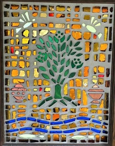 Thick Chunk Stained Glass Window Panel Brilliant Color MCM Dalle De Verre Style Cover