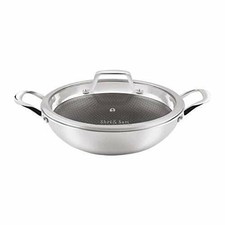 Shri & Sam Triplo Acciaio Inox 24 cm 2 L Wok Linocut Rivestimento antiaderente con Coperchio