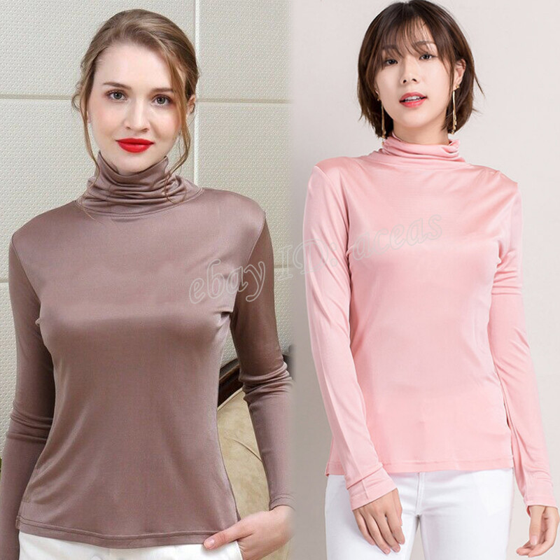 Women Turtleneck Silk Lightweight 