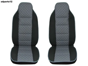 2x Coprisedili Camion Nero Ecopelle Grigio Trapuntato Nero Universale Camper Van - Imagen 1 de 3