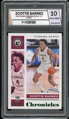2021 Panini Chronicles Draft Picks Scottie Barnes Rookie RC MGS Graded 10 Green - Image 1 of 2