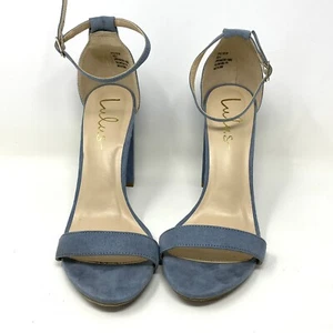 LULUS Blue Suede Block Heel Strapped Open Toe Formal Sandal Women’s Size 8 - Picture 1 of 7